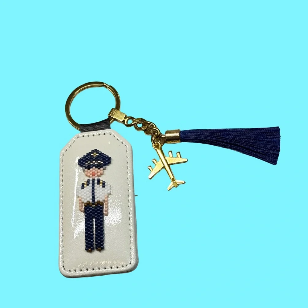 Hand Crafted Cream and Navy Pilot Key Holder